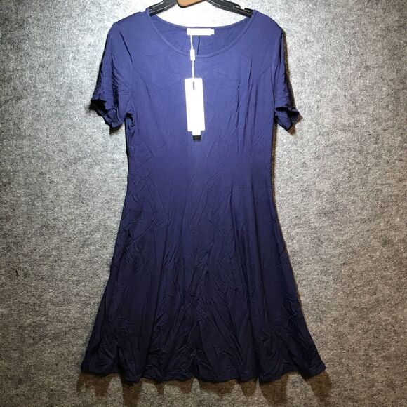 baishenggt Womens Blue Dress Size Large MIDI Short Sleeve With Pockets - Picture 2 of 8